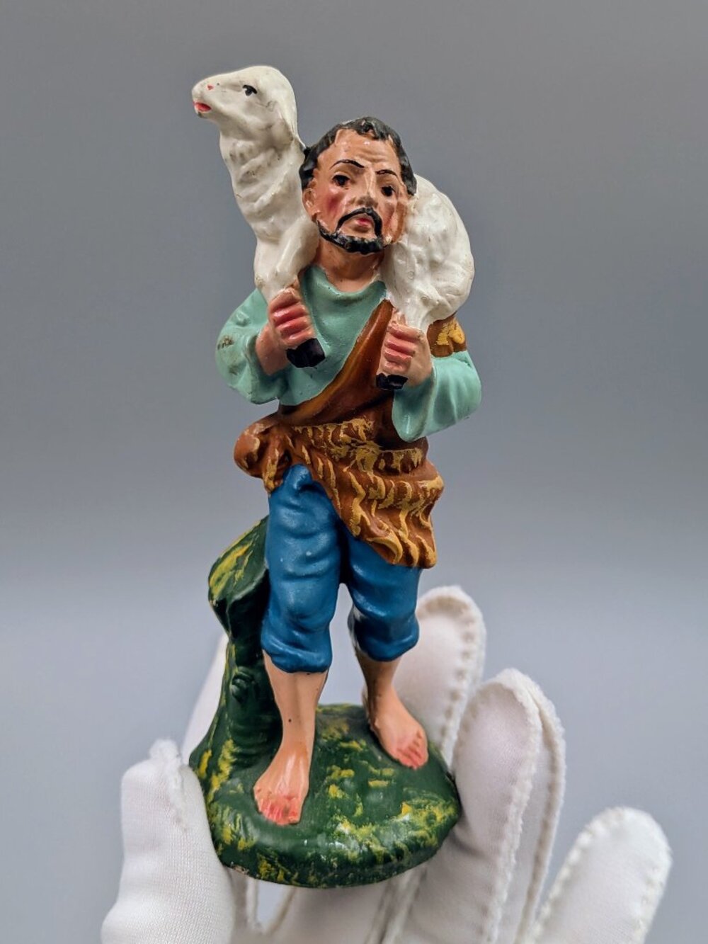 Midcentury Vintage Shepherd with Lamb Nativity Figurine | Made in Italy